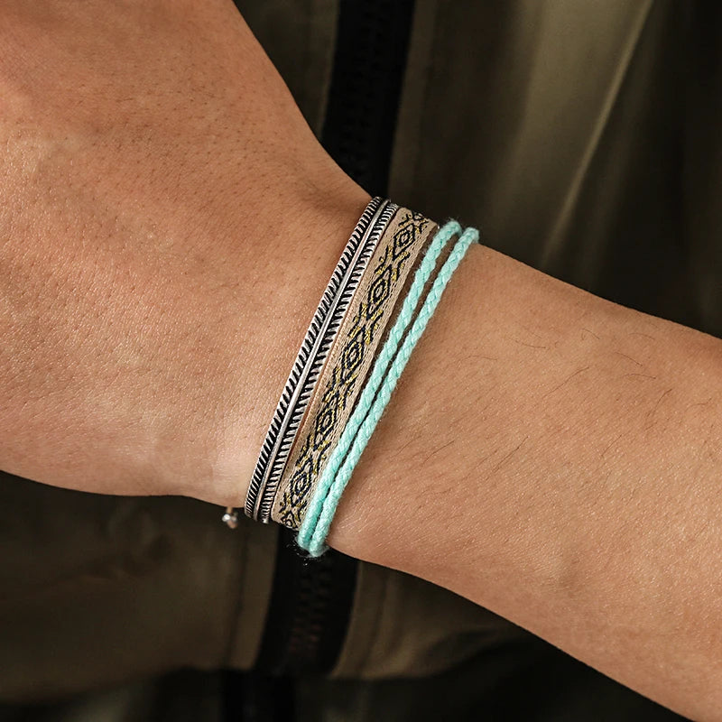 Tibetan Steel & Handmade Spirit Bracelet for Prosperity & Progress