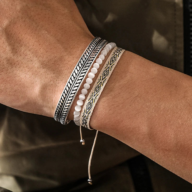 Tibetan Steel & Handmade Spirit Bracelet for Strength & Grounding
(Stones made with Natural Cat's Eye)