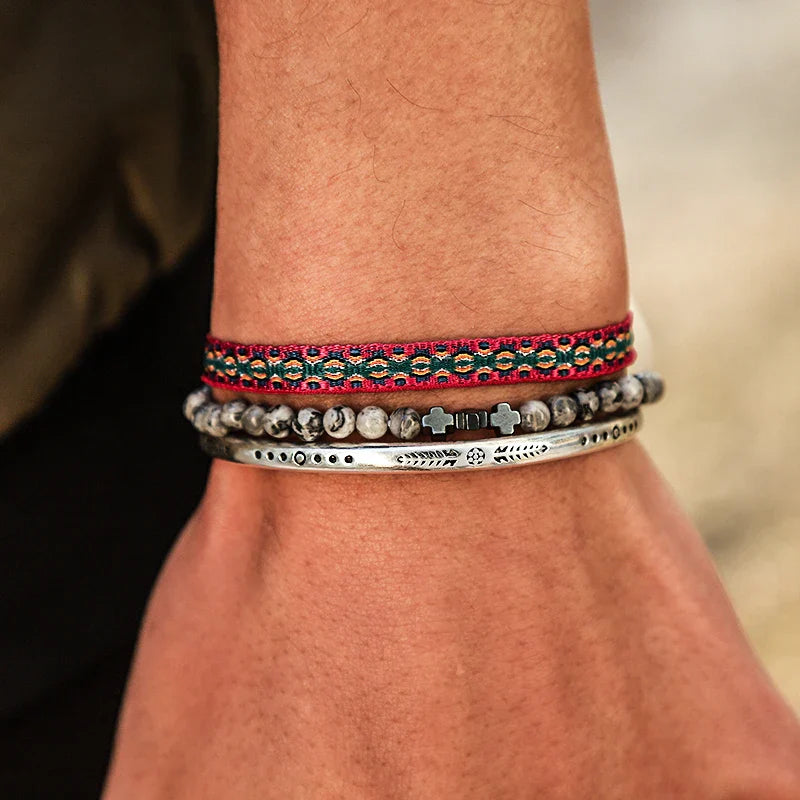 Tibetan Steel & Handmade Spirit Bracelet for "Clarity & Higher Awareness"
(Stones Naturally Sourced)