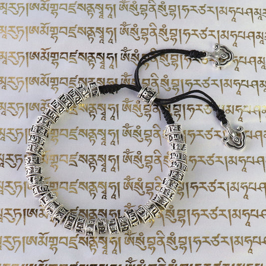 Buddhist Handcrafted Nature Sandalwood Amulet Bracelet for "Love & Authenticity" - 6 True Words Mantra made of Antiqued Natural Metal Alloy