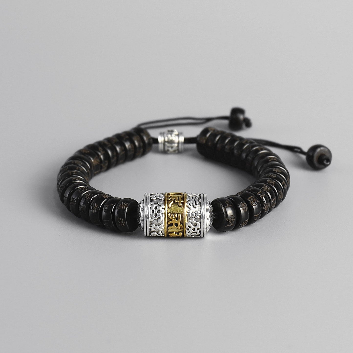 Buddhist Handcrafted Nature Sandalwood Bracelet for "Health & Prosperity" (made with Blessed Vajra Copper Bell & Natural Precious Granites)