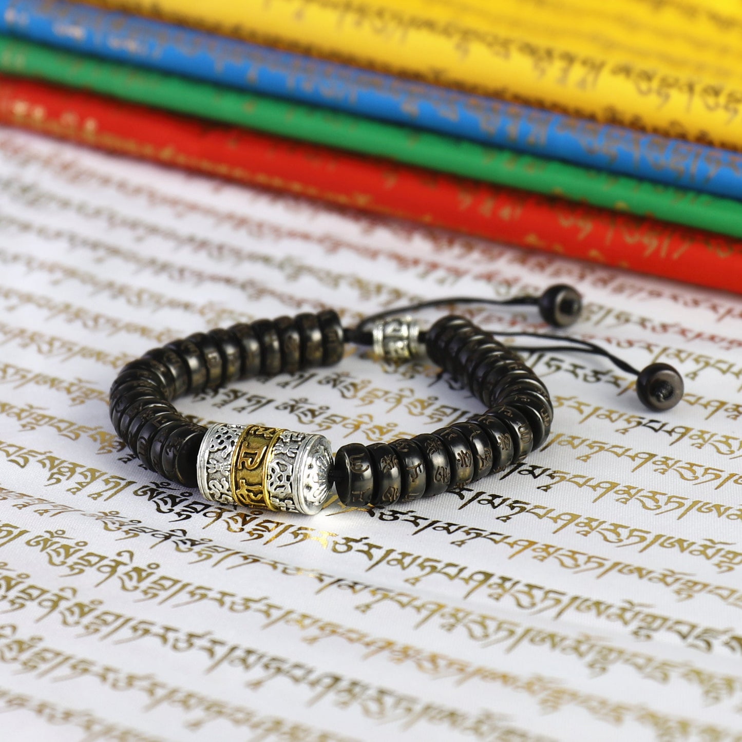 Buddhist Handcrafted Nature Sandalwood Bracelet for "Health & Prosperity" (made with Blessed Vajra Copper Bell & Natural Precious Granites)