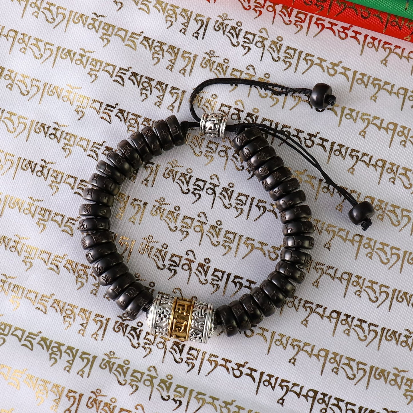 Buddhist Handcrafted Nature Sandalwood Bracelet for "Health & Prosperity" (made with Blessed Vajra Copper Bell & Natural Precious Granites)