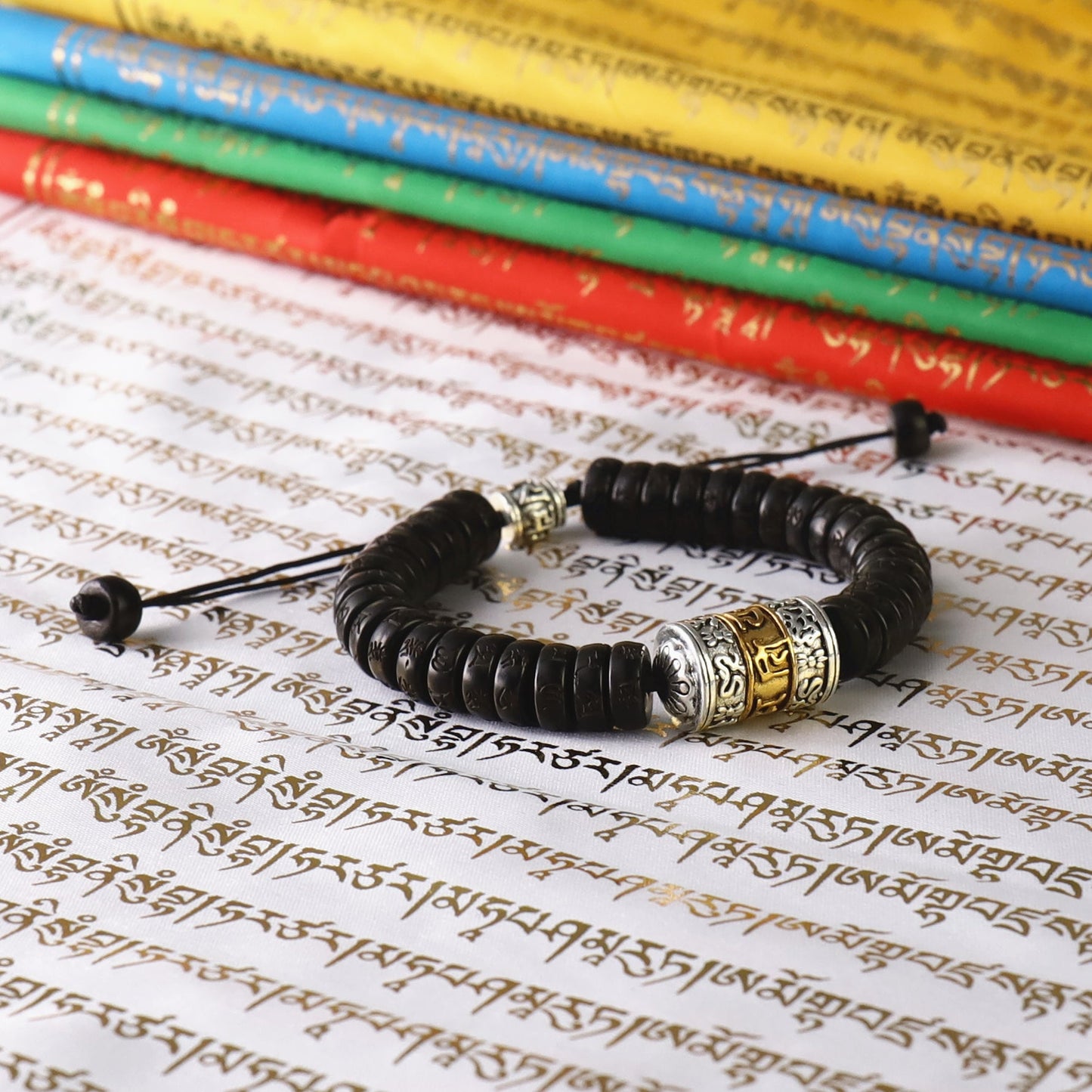 Buddhist Handcrafted Nature Sandalwood Bracelet for "Health & Prosperity" (made with Blessed Vajra Copper Bell & Natural Precious Granites)