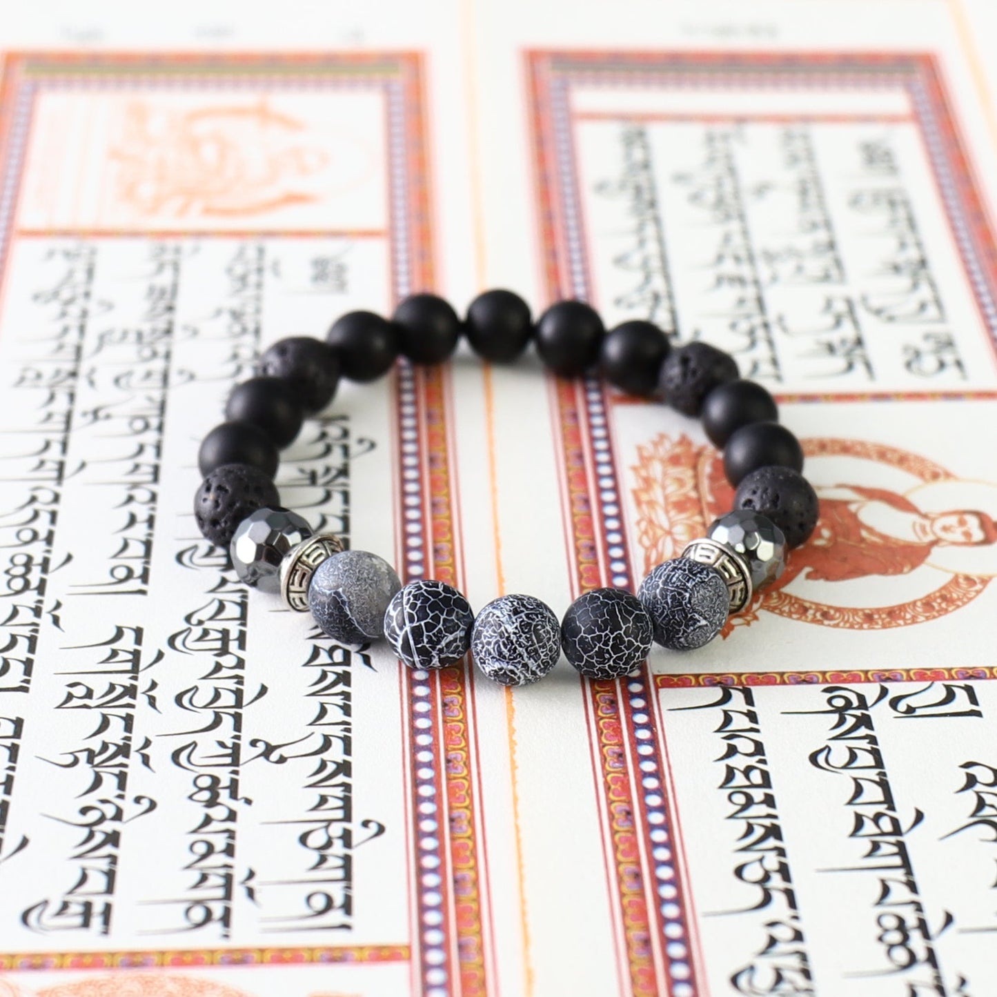 Buddhist Handcrafted Nature Sandalwood Bracelet for "Dependability & Reliability" - Tibetan Vintage Obsidian Beads