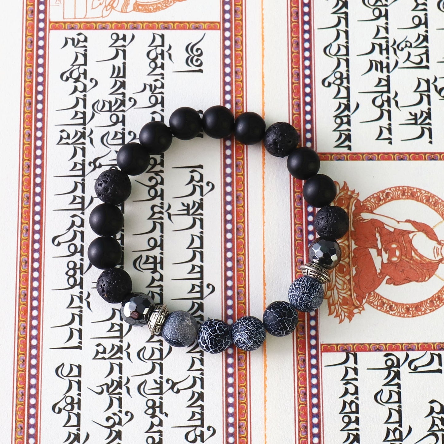 Buddhist Handcrafted Nature Sandalwood Bracelet for "Dependability & Reliability" - Tibetan Vintage Obsidian Beads