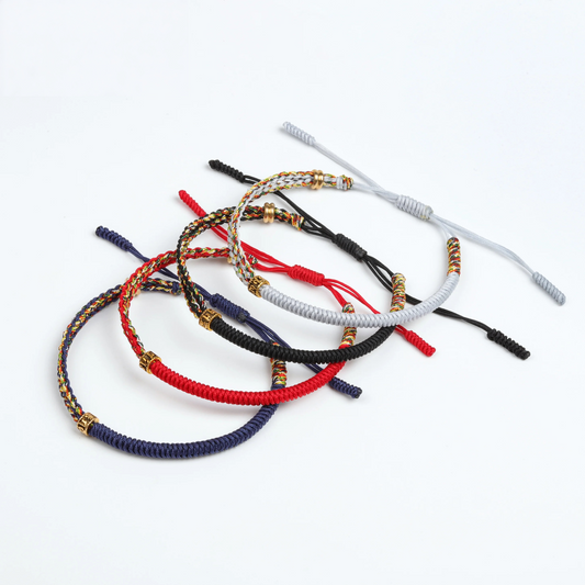 Handmade Tibetan Blessed Gradient Braided Thread for "Divine Protection & Energy Flow" – Featuring Gold Tibetan Amulet Charm