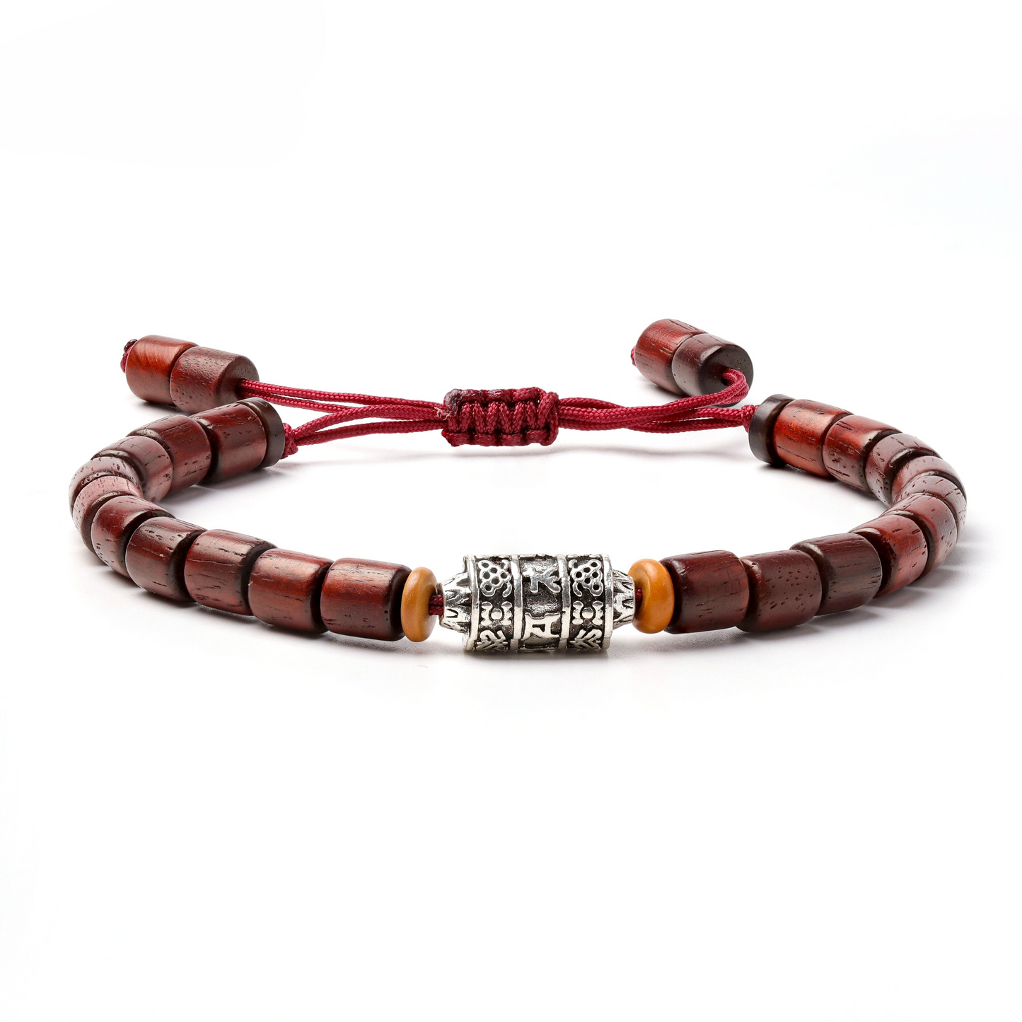 Buddhist Handcrafted Nature Sandalwood Bracelet for "Protection & Courage" - with Prayer Wheel, Mala Beads & Healing Natural Sanders Wood
