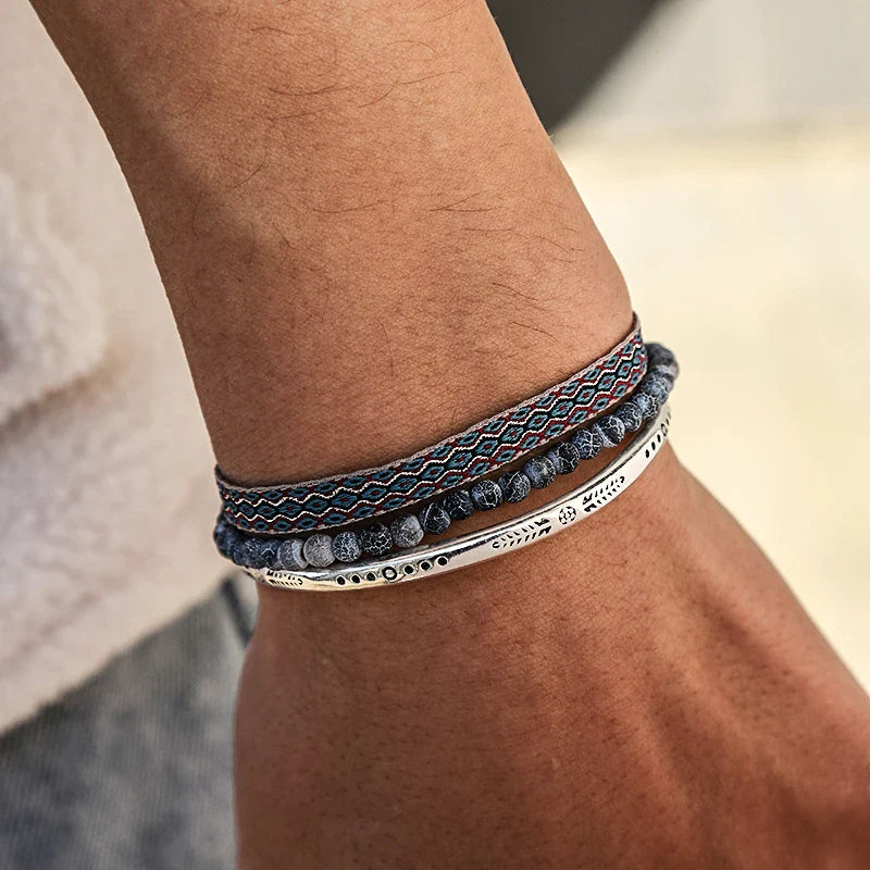 Tibetan Steel & Handcarved Spirit Bracelet for “Strong Energy & Leadership"