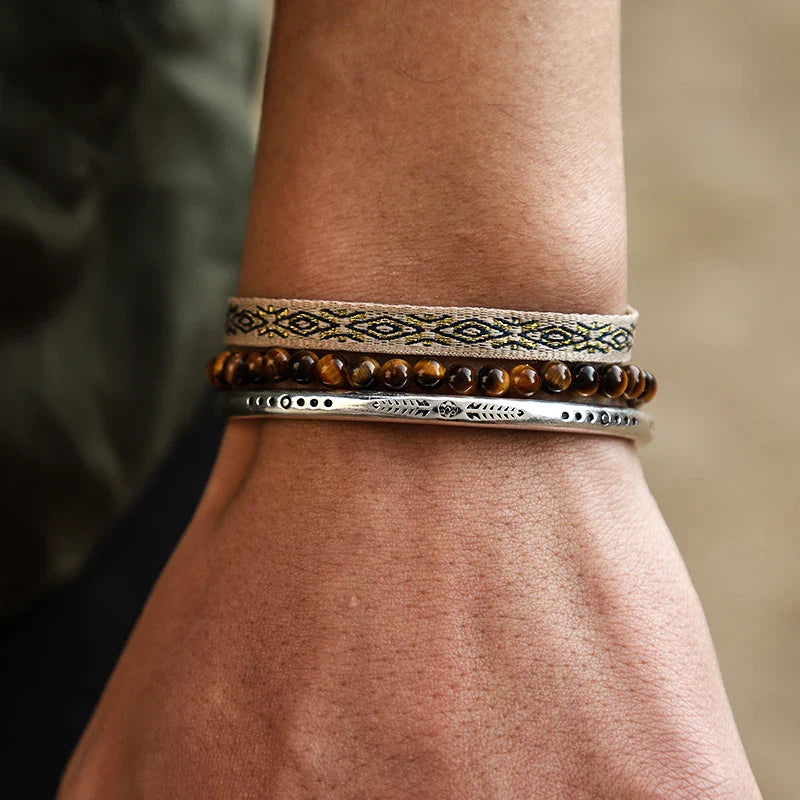 Tibetan Steel & Handcarved Spirit Bracelet for “Strong Energy & Leadership"