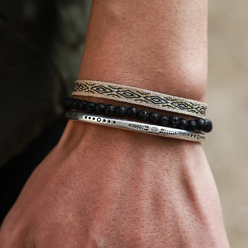 Tibetan Steel & Handcarved Spirit Bracelet for “Strong Energy & Leadership"