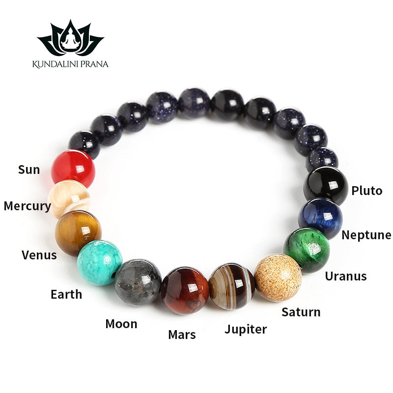 Natural Crystal Gemstone ~ Eight Planetary Solar System Bracelet ~ for "Chakra and You are your own Star & Universe"