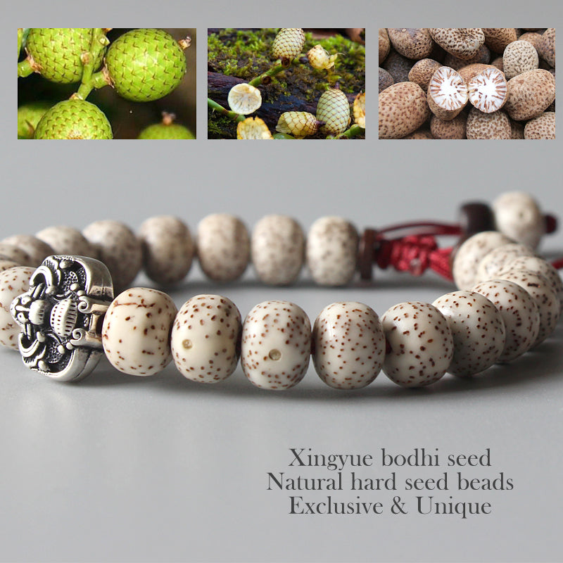 Buddhist Handcrafted Nature Sandalwood Enlightenment Bracelet with Bat Charm (Xingyue Bodhi Seeds)