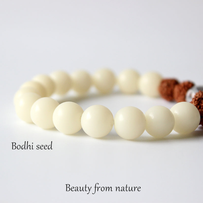 Buddhist Handcrafted Nature Sandalwood Bracelet for "Spirit Awakening" (made with Nature's White Bodhi & Rudraksha Seed)