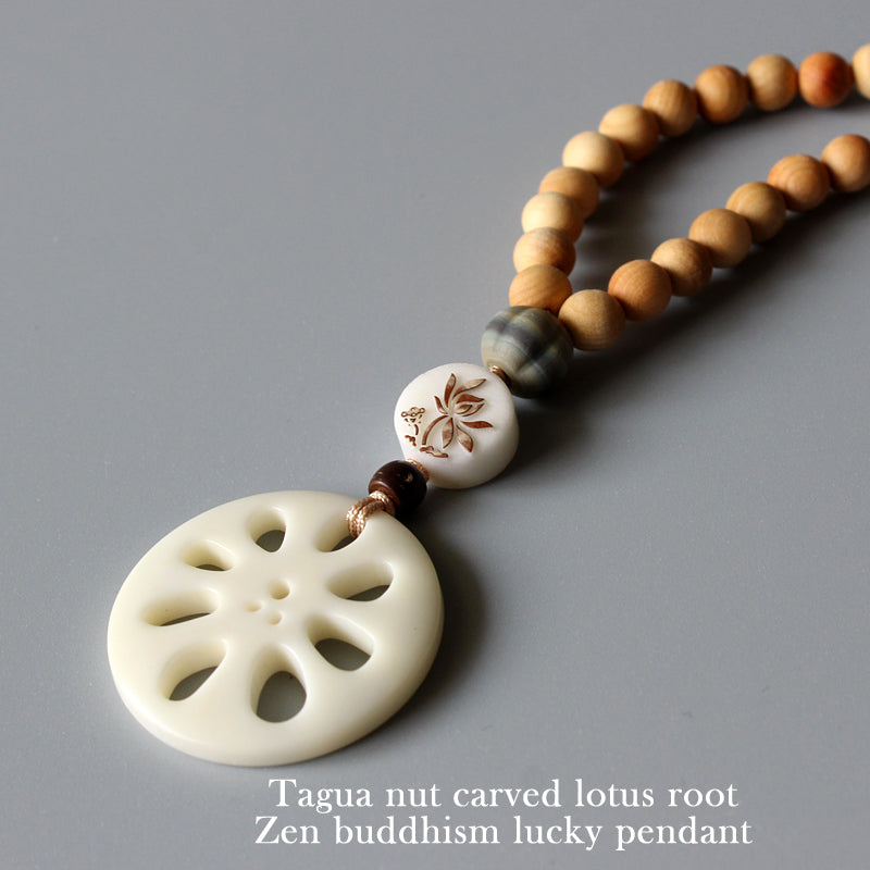 Buddhist Handcrafted Nature Sandalwood Abundance Pendant (Tagua Nut)