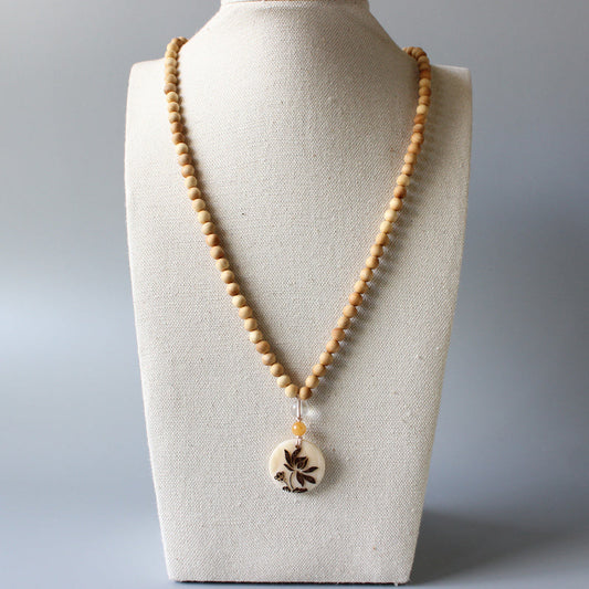 Buddhist Handcrafted Nature Sandalwood Necklace for "Harmony & Focus" (made with Organic Tree Tagua Nut)