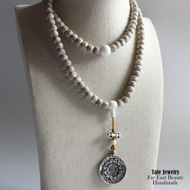 Buddhist Handcrafted Nature Sandalwood Necklace "One With Nature" (made from Organic Bodhi Tree)