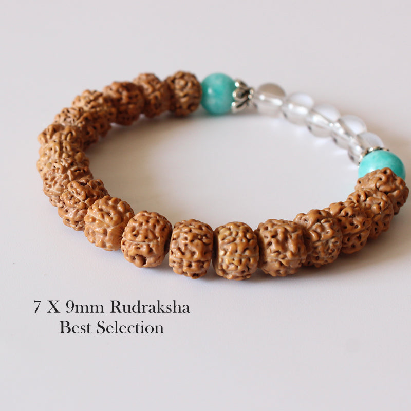 Buddhist Handcrafted Nature Sandalwood Bracelet for "Positivity" (made with Organic Rudraksha Seeds & Pure Crystals)