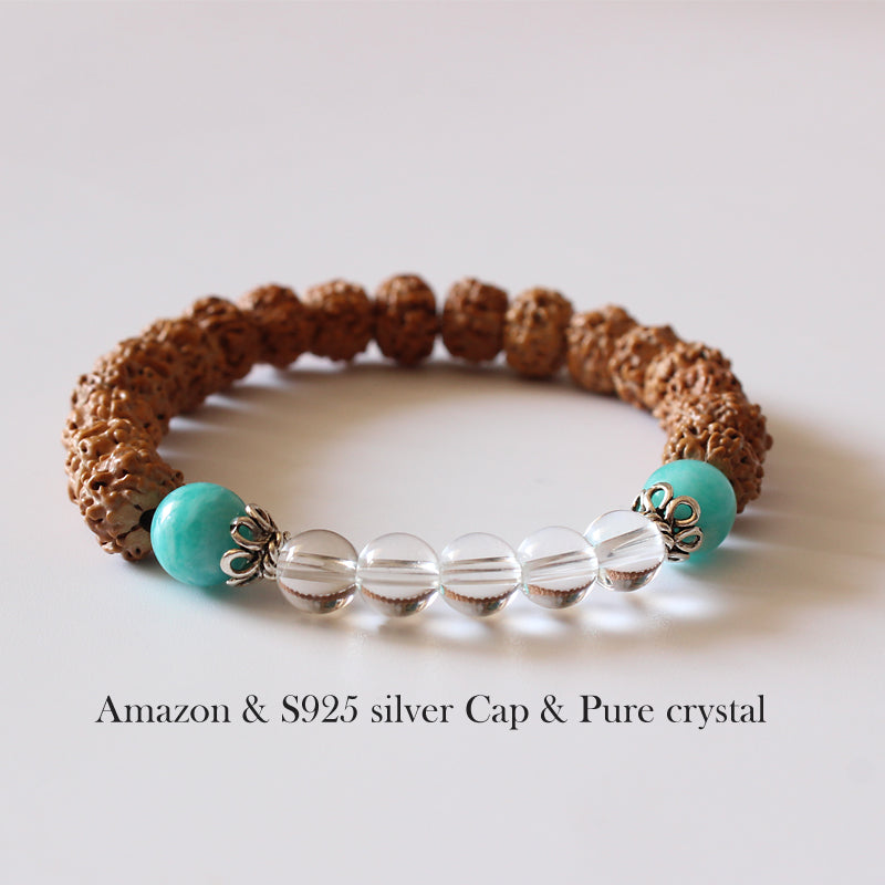 Buddhist Handcrafted Nature Sandalwood Bracelet for "Positivity" (made with Organic Rudraksha Seeds & Pure Crystals)