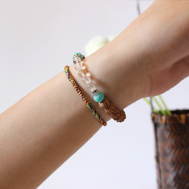 Buddhist Handcrafted Nature Sandalwood Bracelet for "Positivity" (made with Organic Rudraksha Seeds & Pure Crystals)