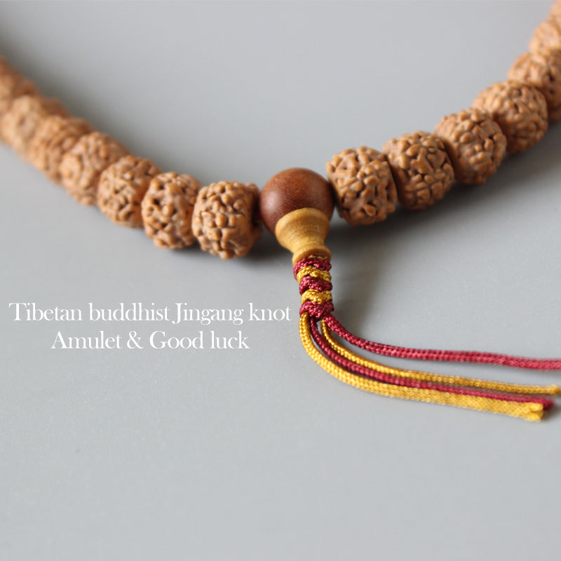 Buddhist Handcrafted Nature Sandalwood Cleansed Chakra Necklace (Ivory Rudraksha Beads)
