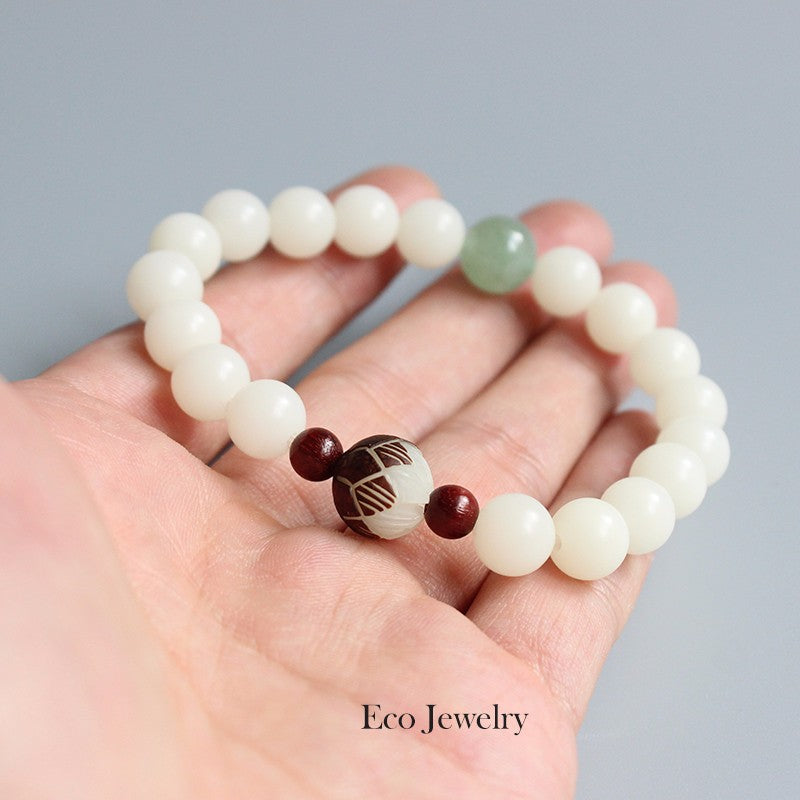 Buddhist Handcrafted Nature Sandalwood Bracelet for Awakening & Enlightenment (White Bodhi Seeds)