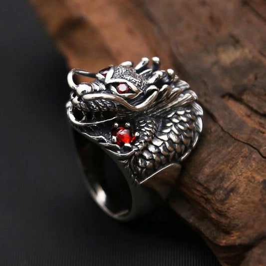 Ancient Dragon Ring of Protection (For Men) (Silver)