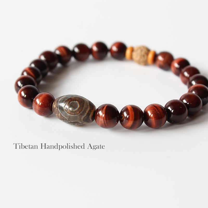 Buddhist Handcrafted Nature Sandalwood Harmony Bracelet (Tiger Eye & Rudraksha)
