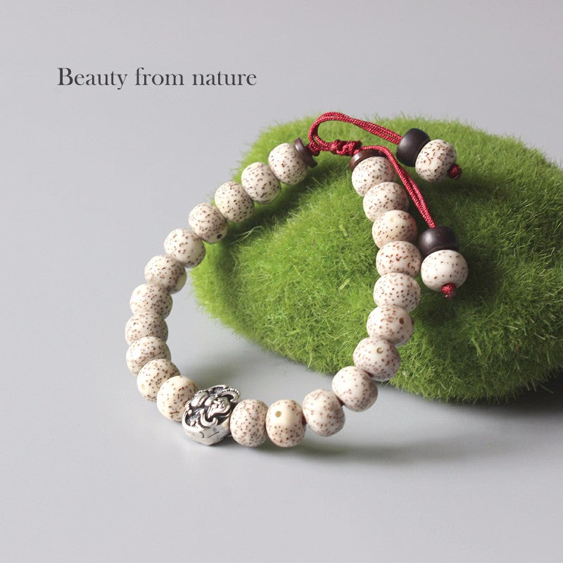 Buddhist Handcrafted Nature Sandalwood Enlightenment Bracelet with Bat Charm (Xingyue Bodhi Seeds)