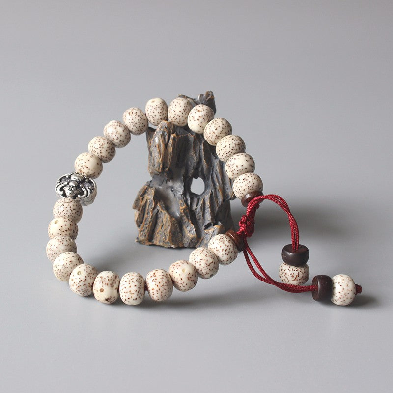 Buddhist Handcrafted Nature Sandalwood Enlightenment Bracelet with Bat Charm (Xingyue Bodhi Seeds)