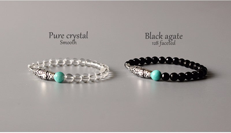 Lucky Fish Charm Bracelet (Pure Quartz, Black Agate, and Natural Amazon Stone)