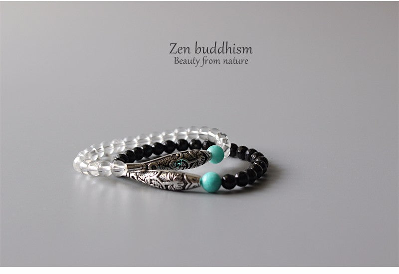 Lucky Fish Charm Bracelet (Pure Quartz, Black Agate, and Natural Amazon Stone)