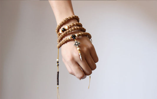 Buddhist Handcrafted Nature Sandalwood Salubrious Tribal Necklace for "Intuition & Character" (Handcarved Organic Rudraksha Beads)