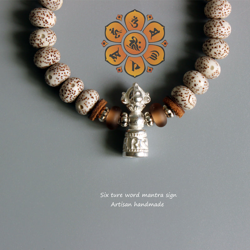 Buddhist Handcrafted Nature Sandalwood Vajra Bracelet (Bodhi Ivory Seeds)