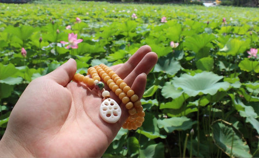 Buddhist Handcrafted Nature Sandalwood Necklace - "Peacefully Awake" (made with Natural Tree Bodhi Seed)