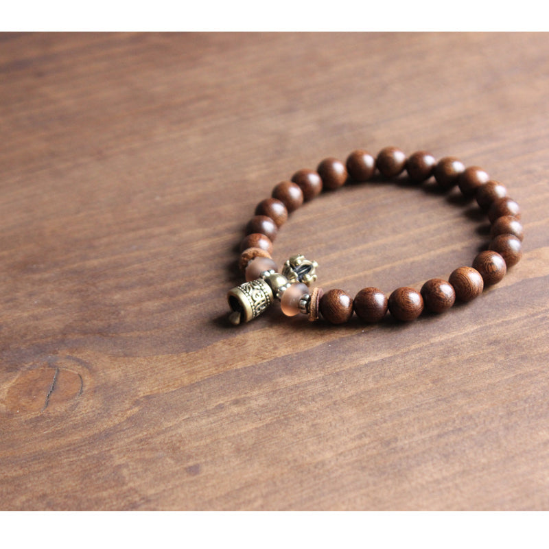 Buddhist Handcrafted Nature Sandalwood Bracelet for Optimism & Passion (Copper Vajra and Red Sandalwood)