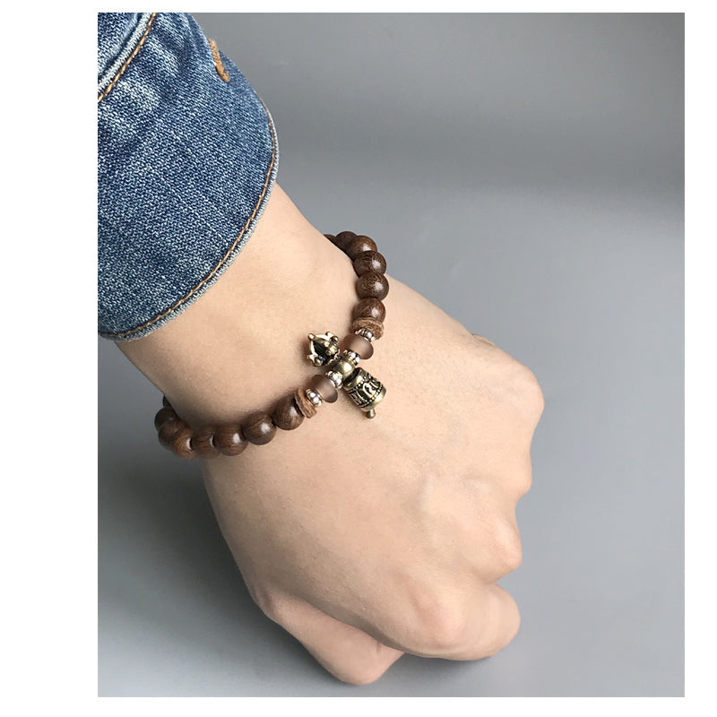Buddhist Handcrafted Nature Sandalwood Bracelet for Optimism & Passion (Copper Vajra and Red Sandalwood)