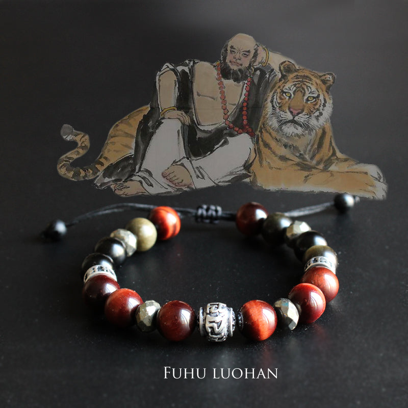 Buddhist Handcrafted Nature Sandalwood Balance Bracelet (Obsidian and Tiger Eye Stone)