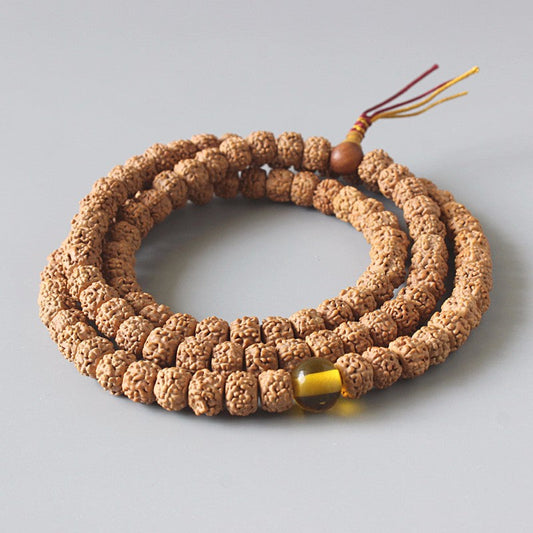 Buddhist Handcrafted Nature Sandalwood Cleansed Chakra Necklace (Ivory Rudraksha Beads)