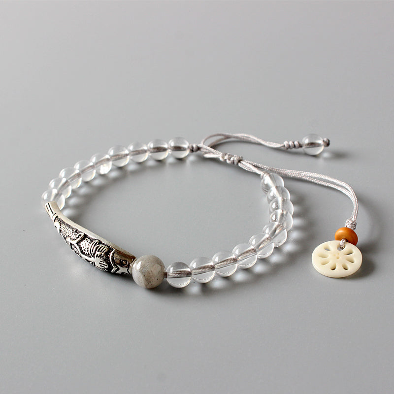 Serenity Crystal Bracelet (Pure Crystal, Vintage Silver, and Tagua Nut)