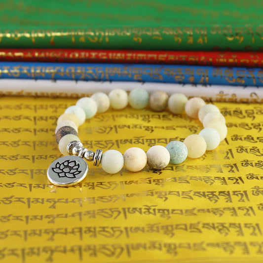 Buddhist Handcrafted Nature Sandalwood Bracelet for "Purity & stillness of the body, speech, & mind" - Made of Amazonite Blessed Beads