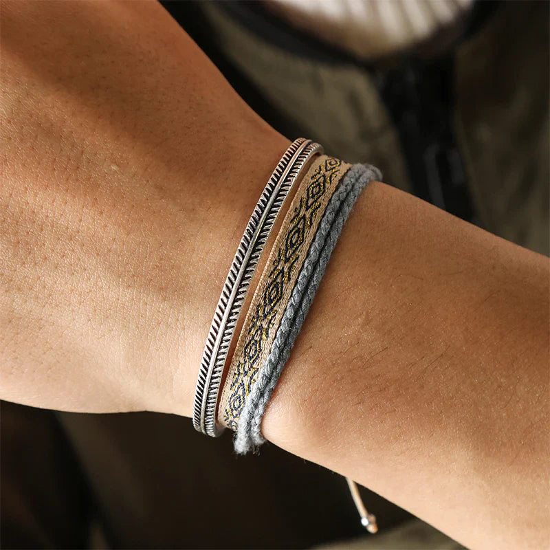 Tibetan Steel & Handmade Spirit Bracelet for "Celebration & Joy"