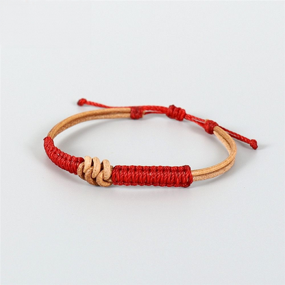 Handmade Tibetan Blessed Leather Knot for "Grounding & Strength" – Real Leather Protection Bracelet