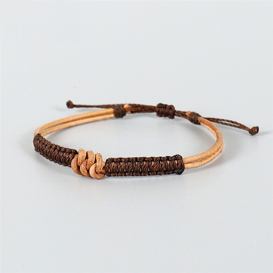 Handmade Tibetan Blessed Leather Knot for "Grounding & Strength" – Real Leather Protection Bracelet