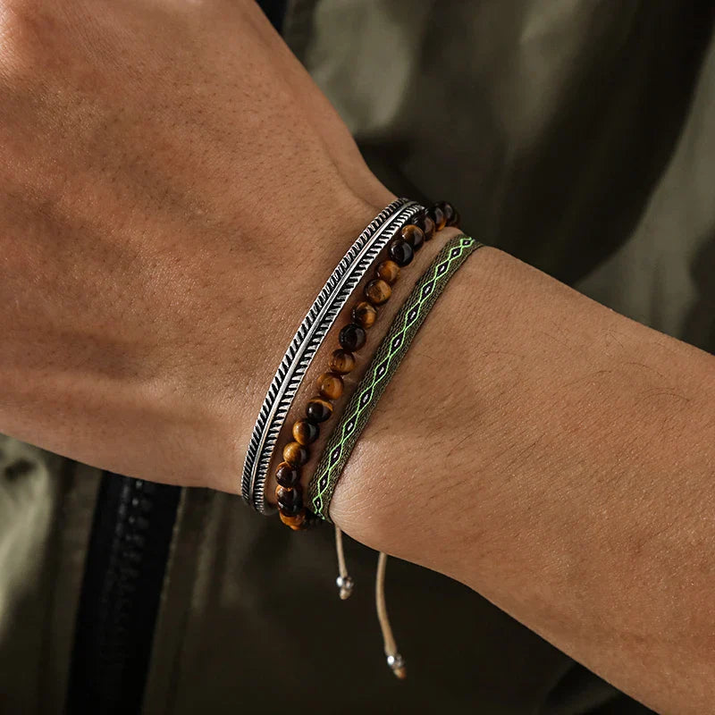 Tibetan Steel & Handmade Spirit Bracelet for "Unshakable Trust" (Beads made of Natural Tiger Eye Stone)