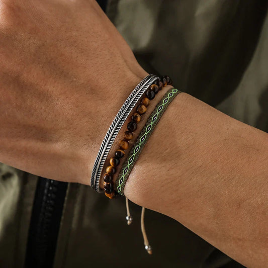 Tibetan Steel & Handmade Spirit Bracelet for "Unshakable Trust" (Beads made of Natural Tiger Eye Stone)