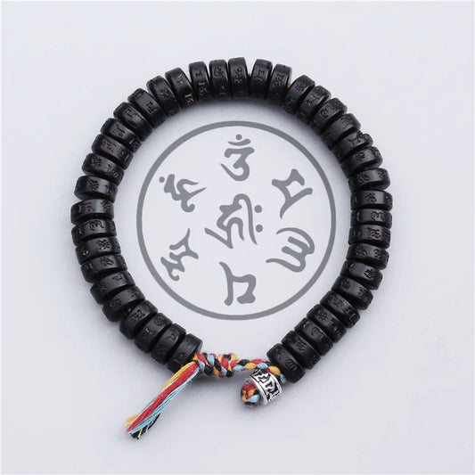 Handmade Tibetan Blessed Natural Coconut Shell Beads with Carved OM Mani Padme Hum for "Inner Peace & Protection"