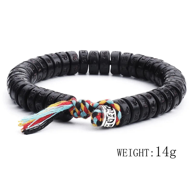 Handmade Tibetan Blessed Natural Coconut Shell Beads with Carved OM Mani Padme Hum for "Inner Peace & Protection"