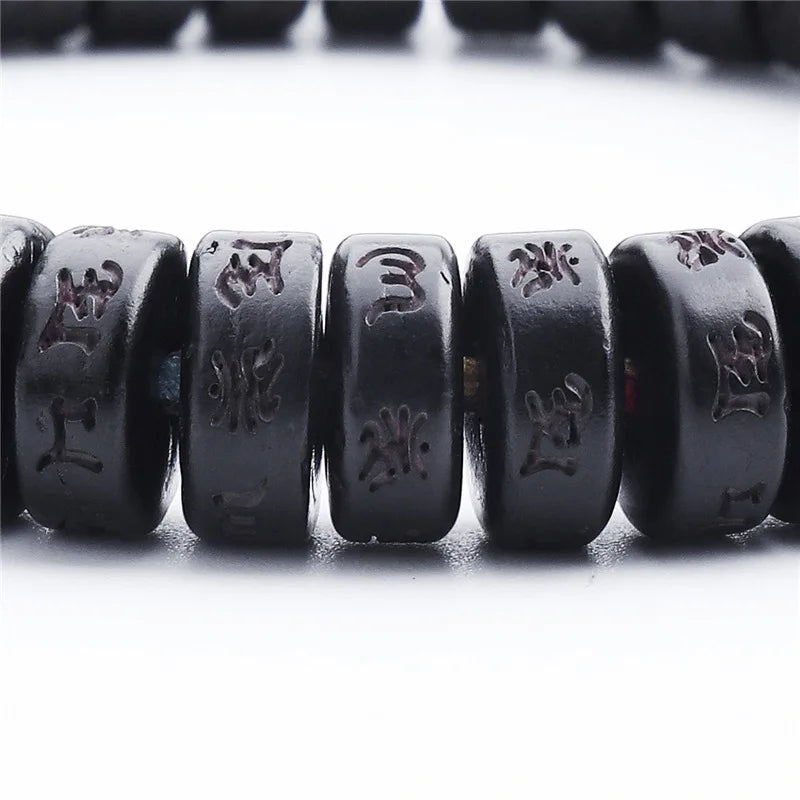 Handmade Tibetan Blessed Natural Coconut Shell Beads with Carved OM Mani Padme Hum for "Inner Peace & Protection"