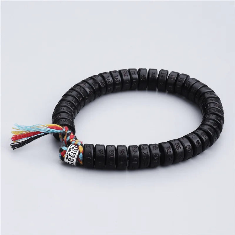 Handmade Tibetan Blessed Natural Coconut Shell Beads with Carved OM Mani Padme Hum for "Inner Peace & Protection"